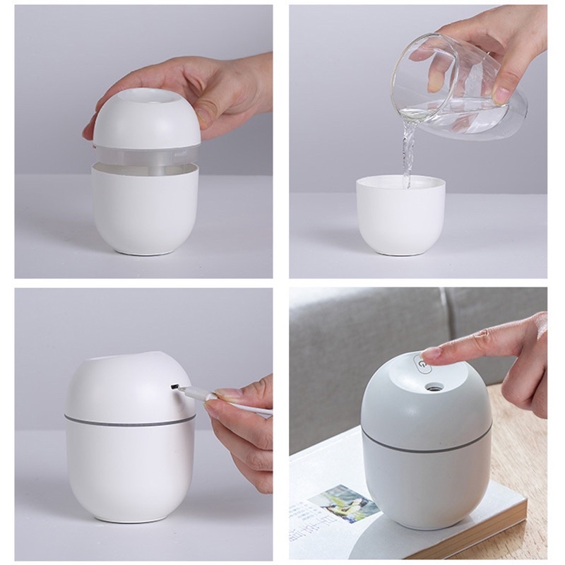 Máy Xông Tinh Dầu Mini Humidifier250-Khuếch Tán Tinh Dầu- Máy Phun Sương ánh sáng Led đổi mầu