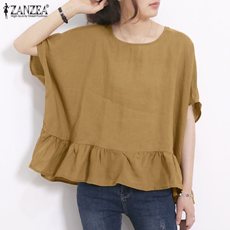 Zanzea Áo Thun Nữ Ngắn Tay Cổ Tròn Form Rộng Thời Trang Hàn