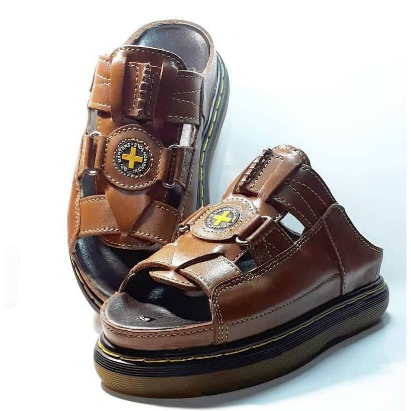 Dép Nam quai ngang Doctor Dr.Martens da bò cao cấp hàng VNSX -Đế Lót Da Bò- Mã D1