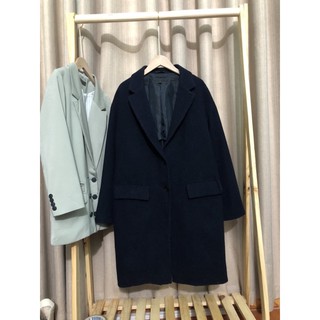 Áo dạ đen dáng dài, áo dạ form rộng 2Hand