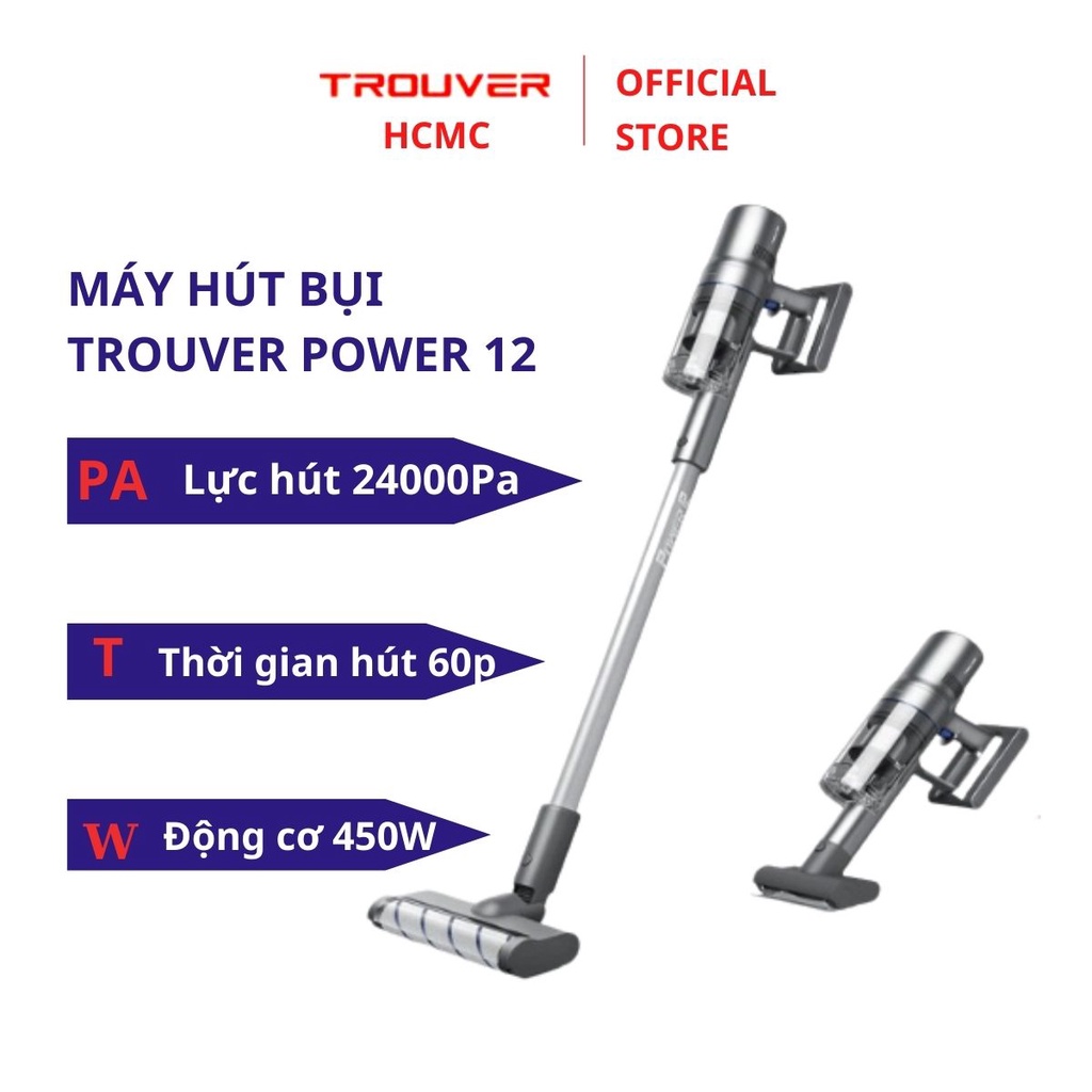 Máy Hút Bụi Không Dây Cầm Tay Trouver Power 12, Động Cơ 450W, Lực Hút 24000Pa, Siêu nhẹ