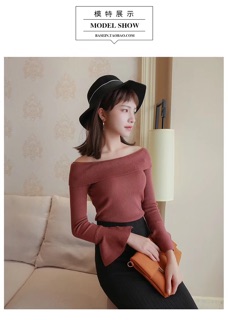 Áo len ôm trễ vai tay loe