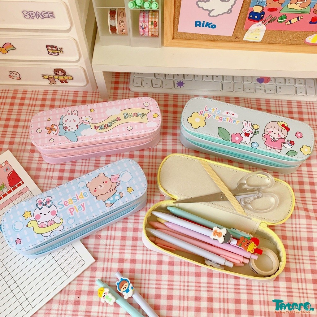 Túi đựng bút nhiều ngăn Cô Bé Gấu Thỏ Pastel Phi Hành Gia Thú Cưng Yogurt