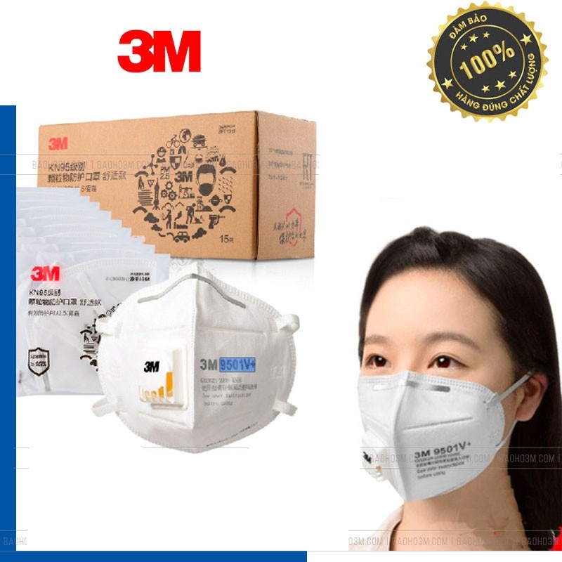 Khẩu Trang Kn95  3m 9501V Lọc Bụi Mịn Chống Vi Khuẩn,Có Van Thở Dây Đeo Dễ Chịu