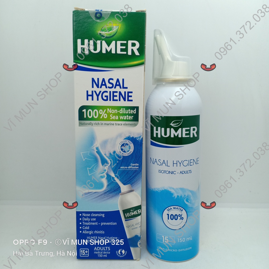 Dung dịch xịt mũi Humer 150 Nasal Hygiene 100% nước biển chai 150ml