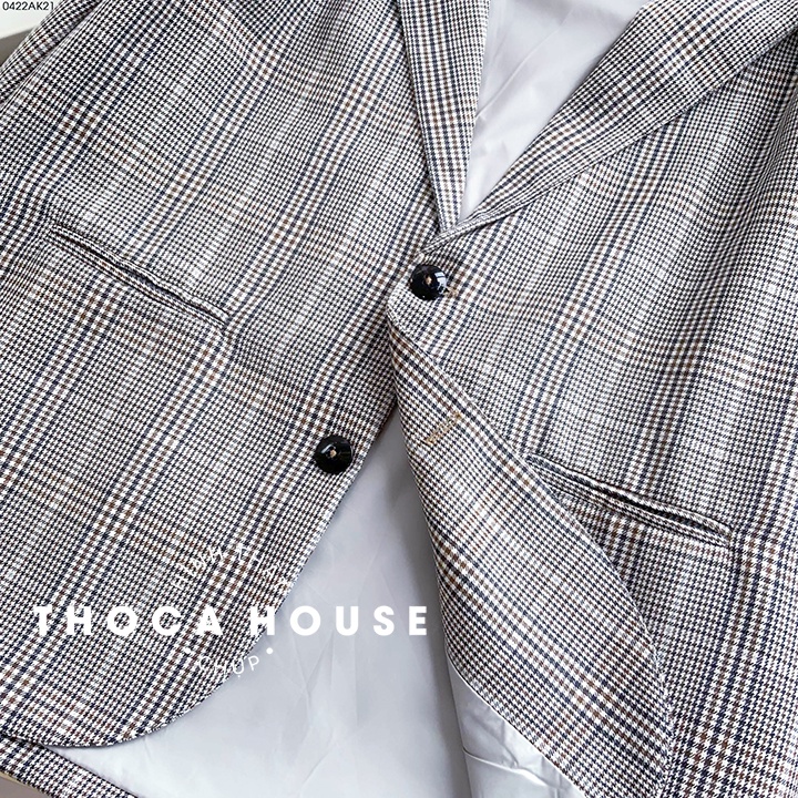 Áo blazer nữ 2 lớp khoác vest caro túi mổ THOCA HOUSE chuyên nghiệp, sang trọng và thanh lịch công sở