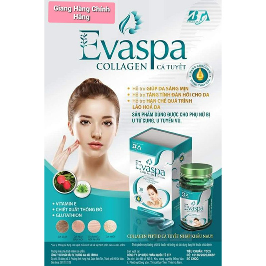 [HOT] Viên Uống Trắng Da Evaspa Collagen Cá Tuyết Giúp Da Sáng Mịn, Hỗ Trợ Tăng Tín Đàn Hồi Cho Da Chai 30Viên