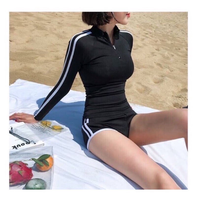 Đồ bơi bigsize nữ kín đáo tay dài - Bikini đi biển 2 mảnh quần đùi - shopnabi TD2MQĐ_2SOC