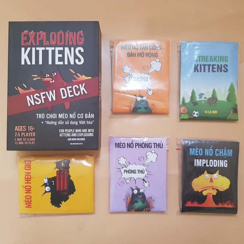 Combo mèo nổ Exploding Kittens mèo đỏ đen + 5 bản mở rộng mới nhất (mèo nổ đầy đủ news 2020)