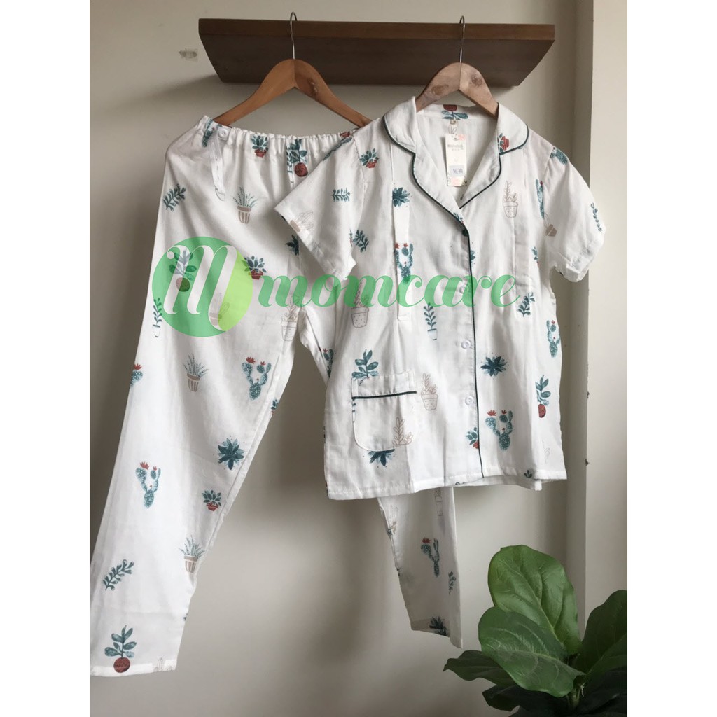 Bộ đồ bầu, sau sinh cho con bú ti - Pijama thô đũi cực mát - Quần áo ngủ mặc nhà mùa hè cho mẹ (Ảnh Thật - Xương rồng)