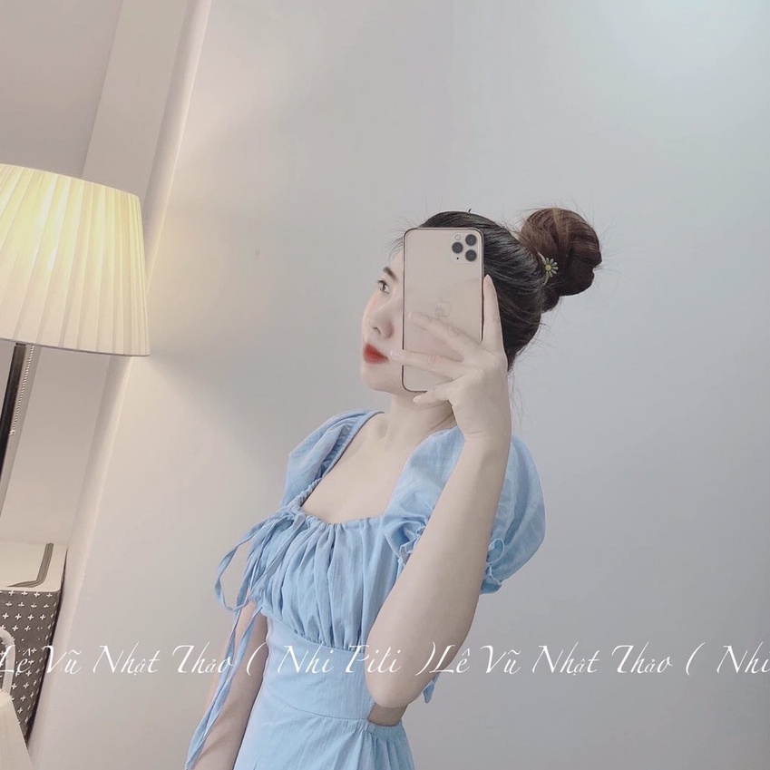 (có sẵn)Đầm Maxi - Váy Maxi Xếp Li Ngực Dây Yếm Dáng Dài Xẻ Tà (váy du lịch dáng dài màu xanh ngọc)
