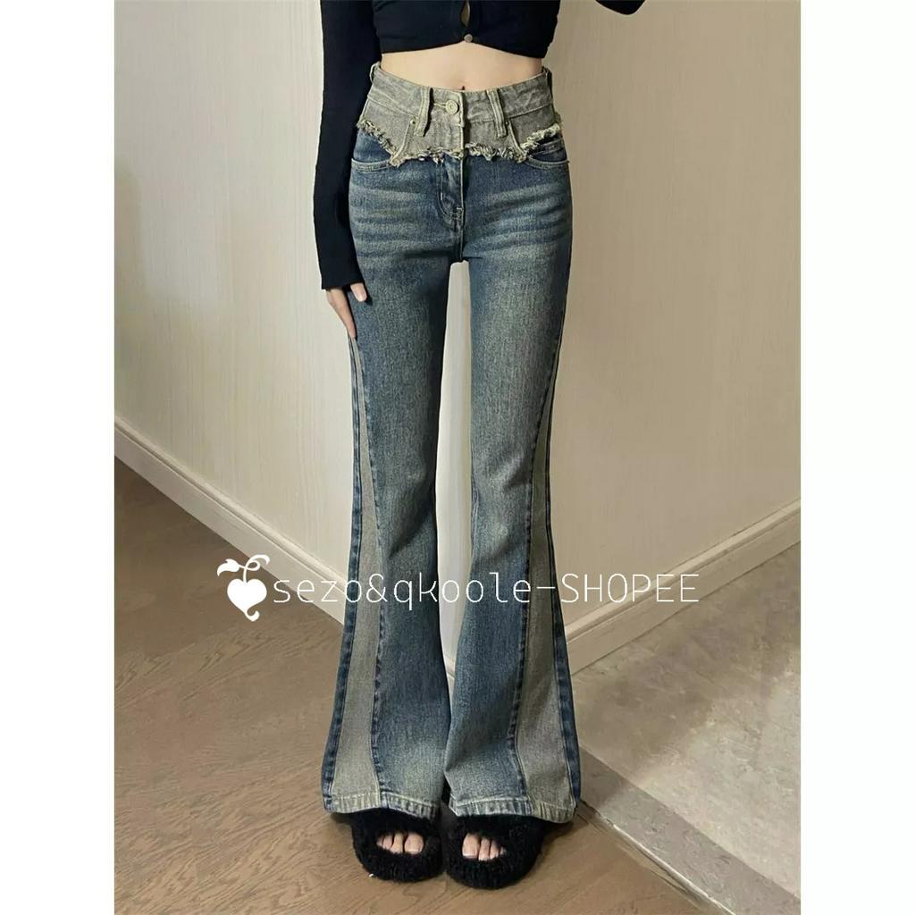 qkoole  Quần jeans Ống Loe Lưng Cao Thời Trang Mùa Hè Mới Cho Nữ