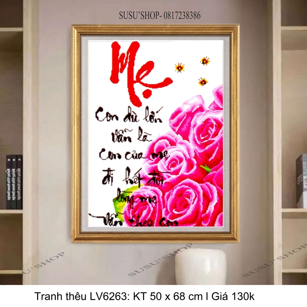Tranh thêu chữ thập ( giá sỉ) Tranh thư pháp Mẹ LV3263 50*68cm - tự thêu