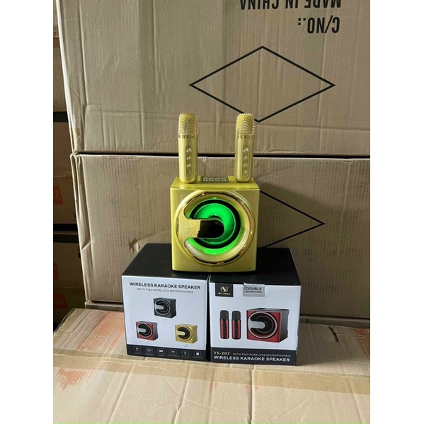 Loa Karaoke Bluetooth Mini.Kiểu Dáng Nhỏ Gọn,Tích Hợp Đèn Led.Tặng Kèm 2 Micro Không Dây
