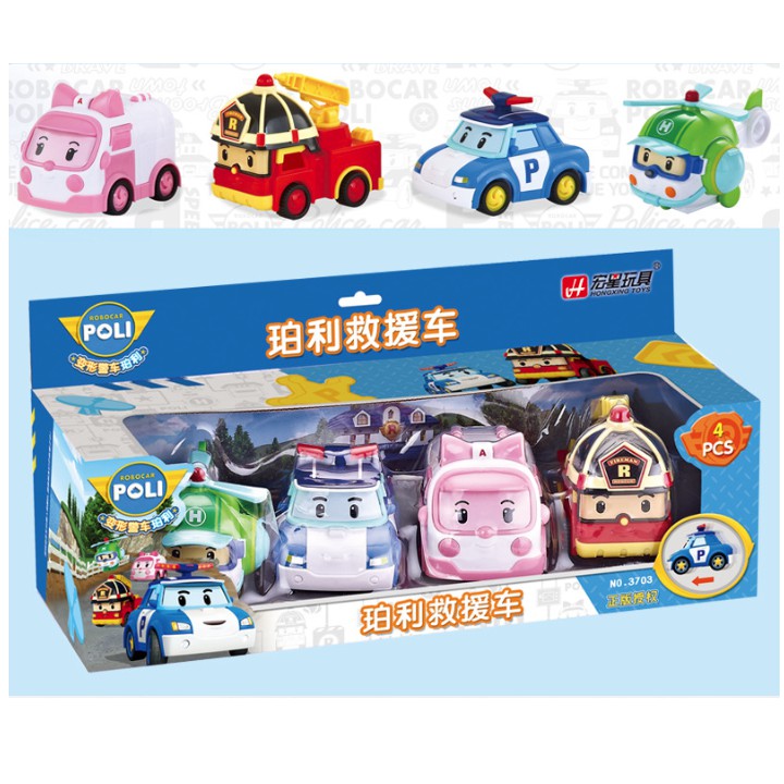 Bộ 4 xe ô tô mô hình nhân vật Robocar Poli chạy đà đồ chơi trẻ em