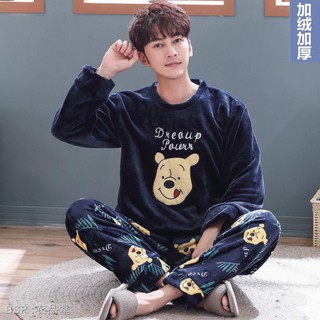 Bộ đồ ngủ lông cừu san hô thời trang mùa đông ấm áp họa tiết đáng yêu cho nam