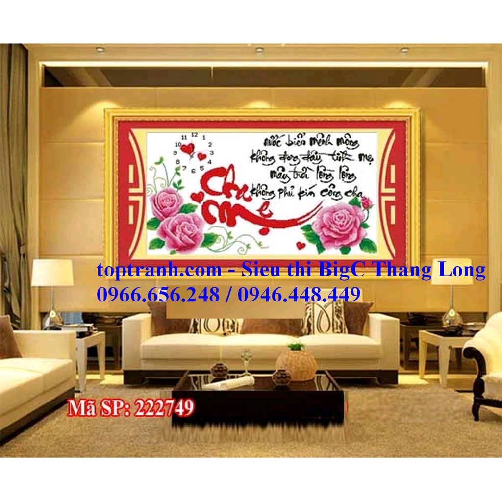 Tranh thêu chữ thập đồng hồ cha mẹ hoa hồng 222749 chưa thêu