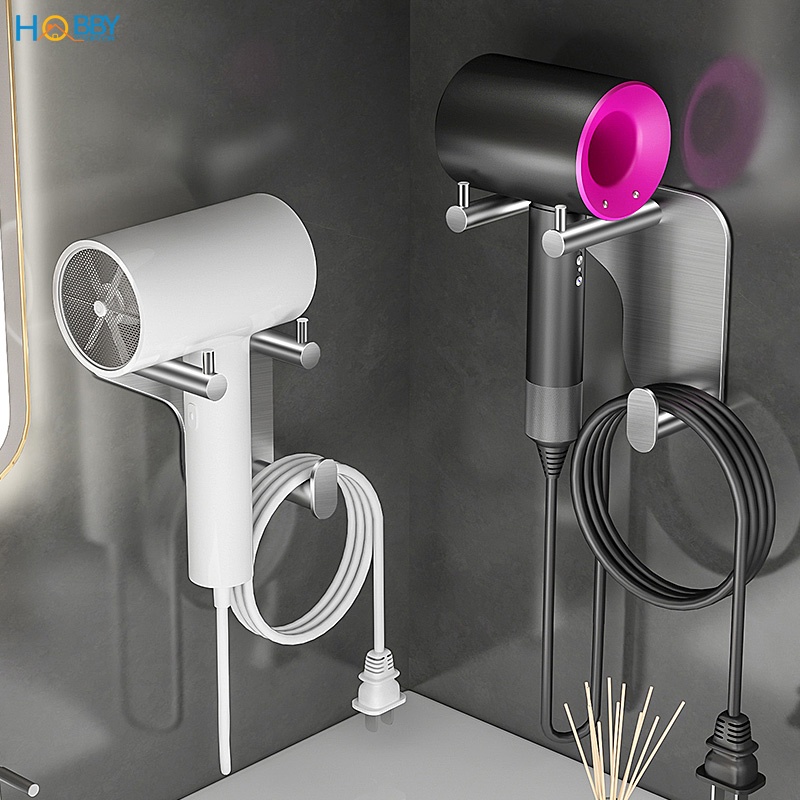 Giá treo máy sấy tóc dán tường gạch men, kính Hobby Home Decor MS4 chuẩn Inox 304 - kèm keo dán và đinh ốc