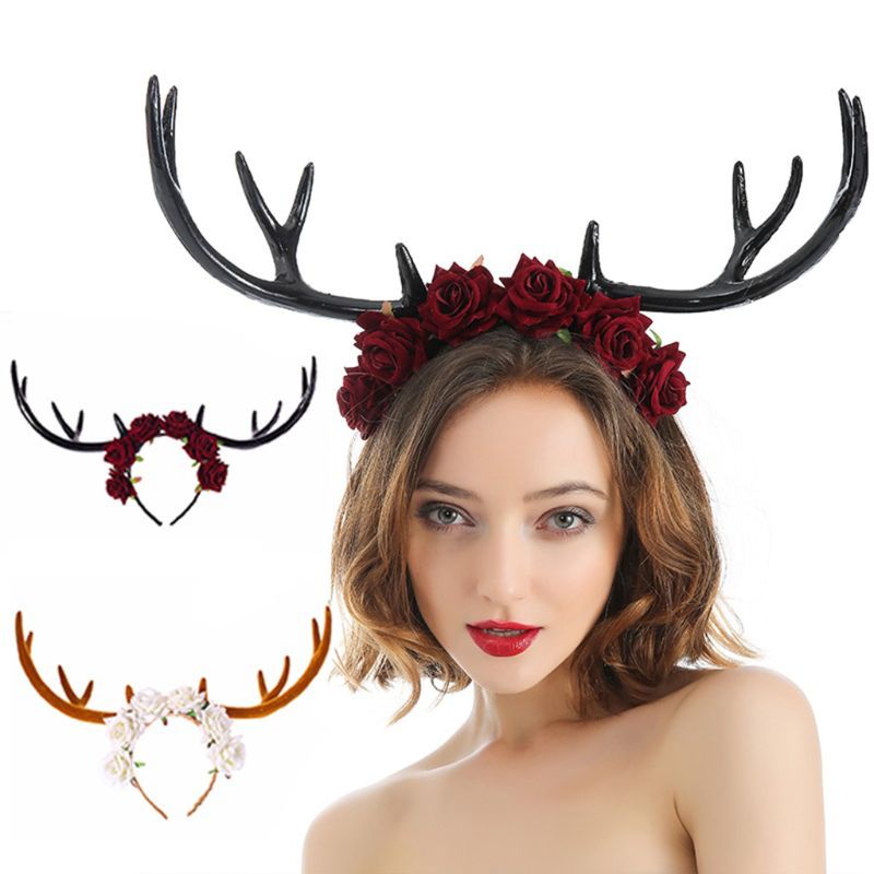 Băng Đô Cài Tóc Đính Hoa Hồng / Tuần Lộc Thời Trang Halloween