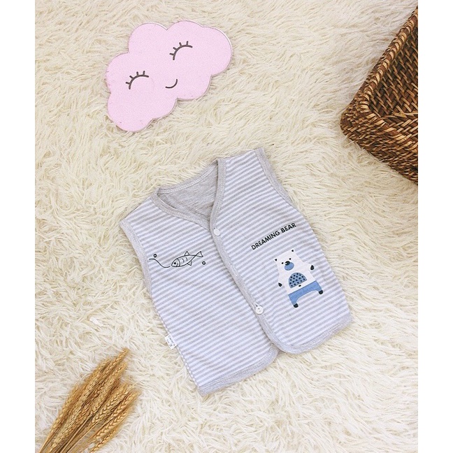 Áo gile kẻ thu đông chất liệu cotton 2 lớp mềm mại