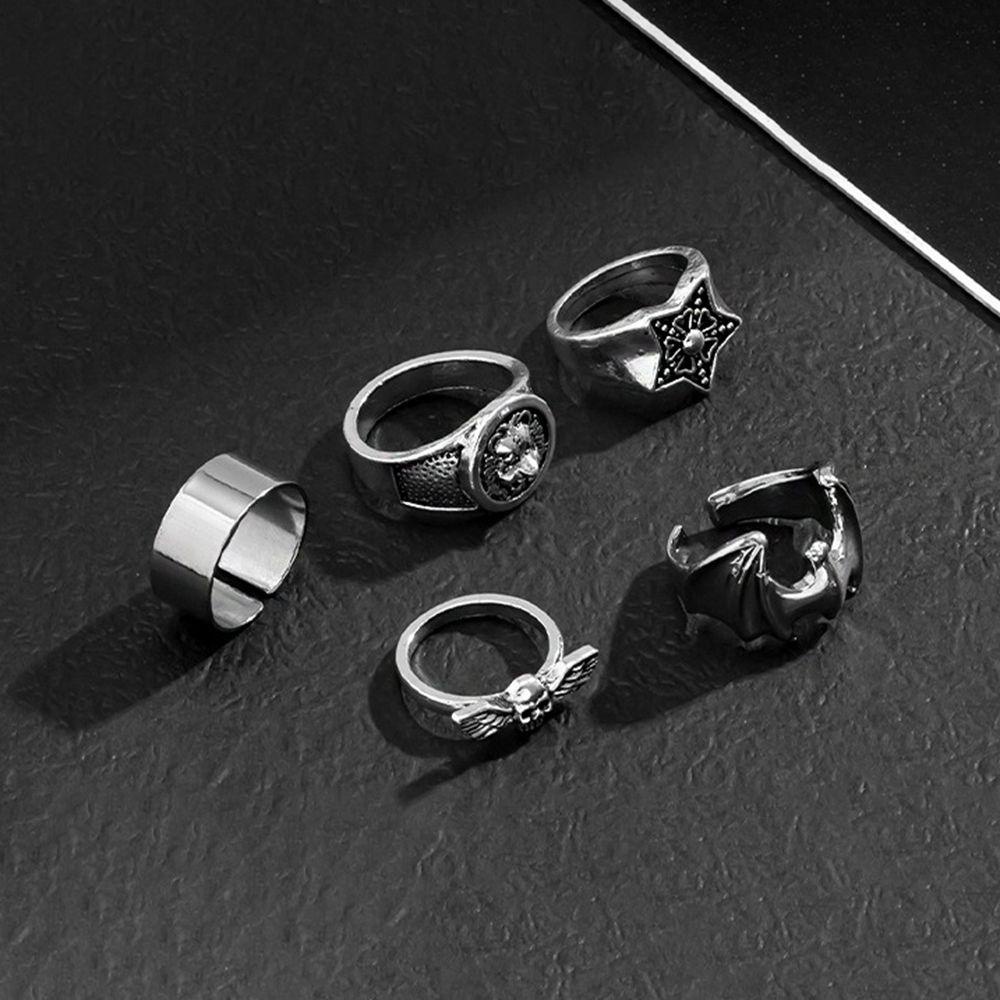 Set 2 Nhẫn Hình Rắn Đơn Giản Cổ Điển Cho Nam Và Nữ|Nhẫn Hở Bản Rộng Hình Đầu Lâu Kim Loại Phong Cách Dân Tộc Cho Nam