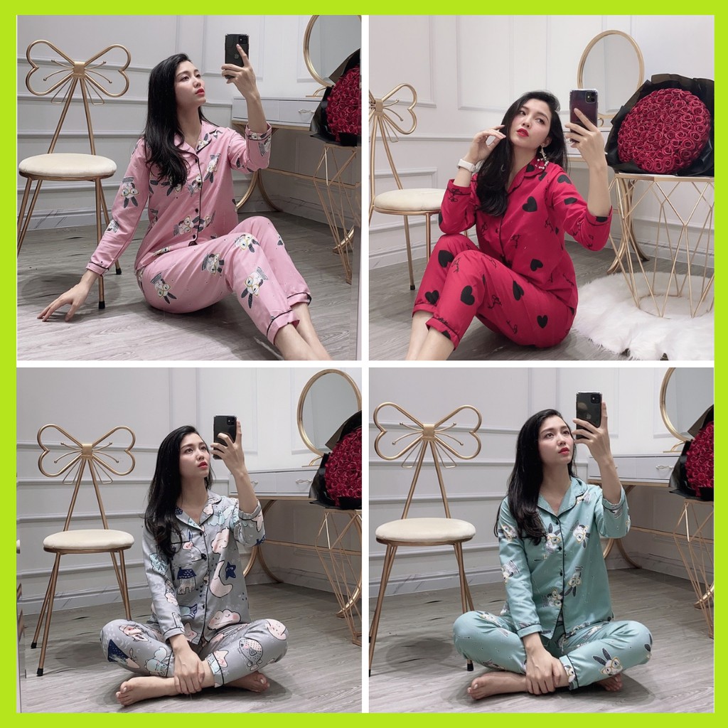 Pijama kate Thái tay dài quần dài full viền đủ mẫu xinh xắn Form dưới 60 kí
