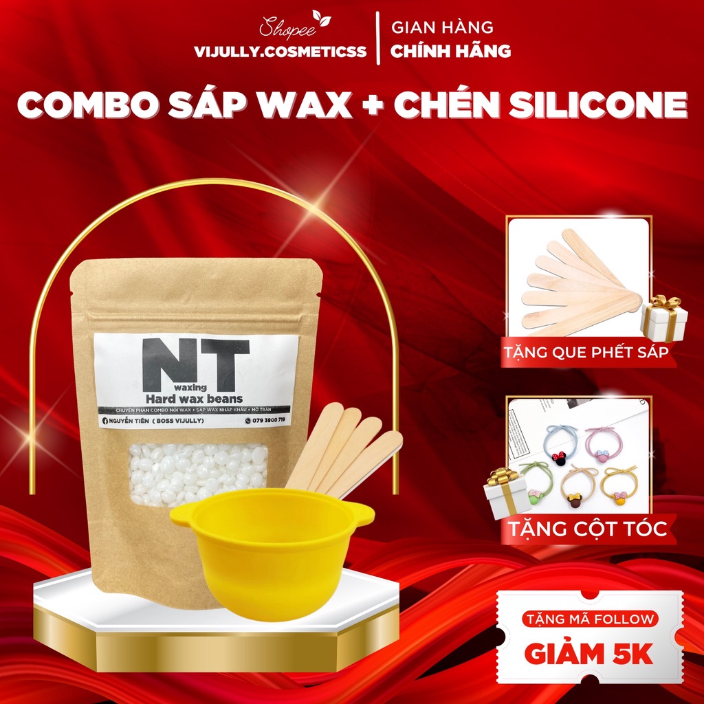 Combo sáp wax lông beans nhập khẩu và chén silicone chống dính