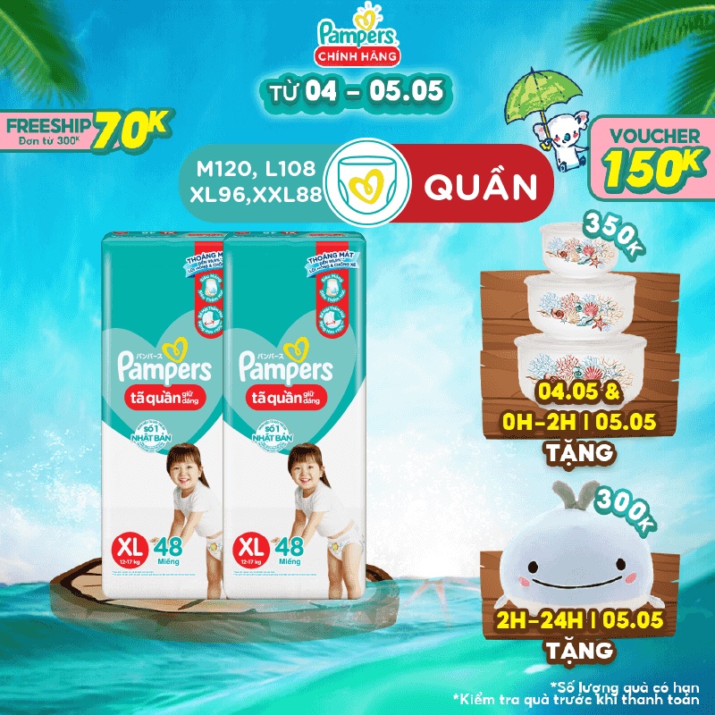 Bộ tã 2 quần Pampers Giữ Dáng Mới Gói Đại M60/L54/XL48/XXL44