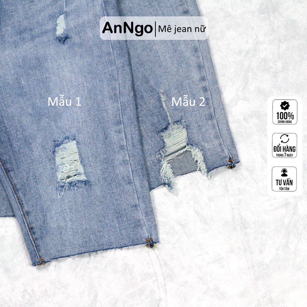 Quần jean ngố nữ co giãn rách gối cực phong cách, chất jean cotton mềm mại, bền màu AnNgo - AT186