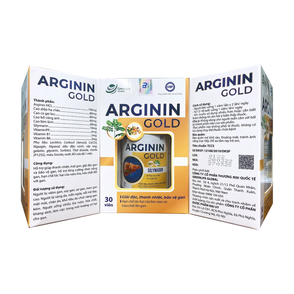 Viên uống bổ gan GrnLife Arginin Gold  - hỗ trợ tăng cường chức năng gan, thanh nhiệt, giải độc gan 30 viên
