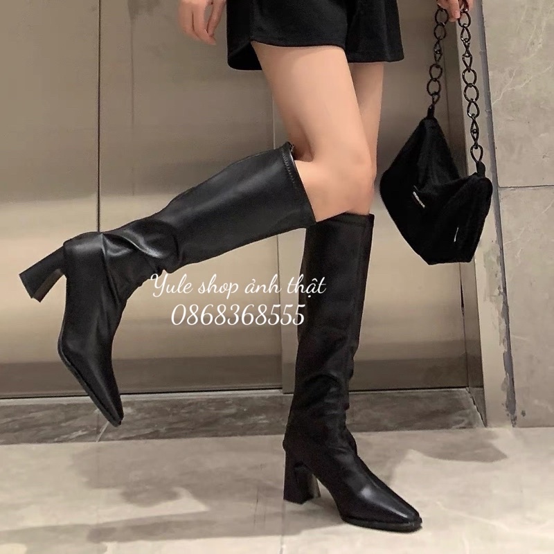 [ SẴN LOẠI 1 - FULL HỘP] bốt nữ magan boots 7 phân cao gót đế gỗ đùi dạ mềm kéo khoá sau cá tính | BigBuy360 - bigbuy360.vn