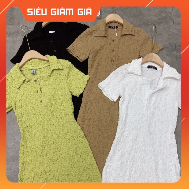 Váy body, đầm dài maxi xốp nhăn cổ bẻ size S M loại 1 - ROSE STORE