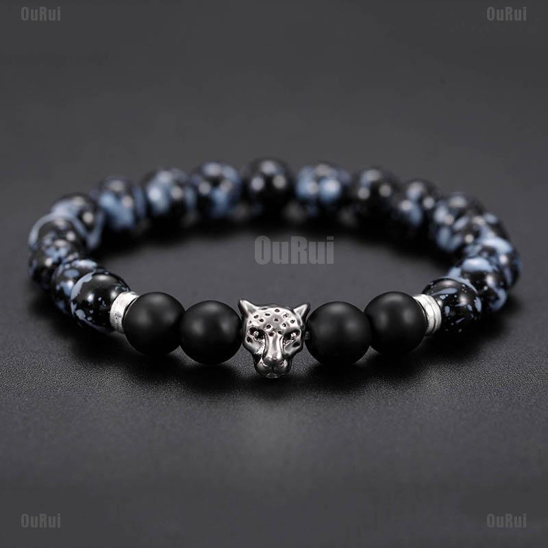 (FCC) Vòng Tay Đá Mã Năng Lượng Màu Đen Mặt Báo