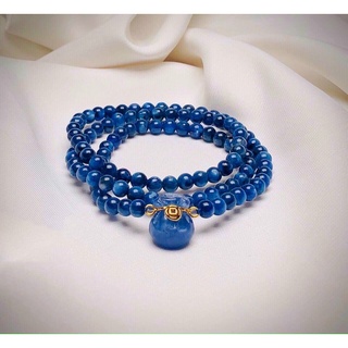 Vòng đeo tay, lắc tay phong thủy chuỗi hạt quấn 3 vòng mix phụ kiện hoa sen bạc đá Kyanite
