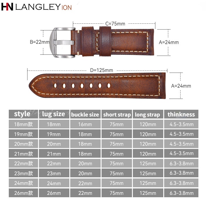 PANERAI Dây Đeo Bằng Da Bò Chất Lượng Cao Phong Cách Vintage 18 / 20 / 22 / 24 / 26mm