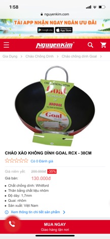 chảo xào chống dính GOAL 38cm