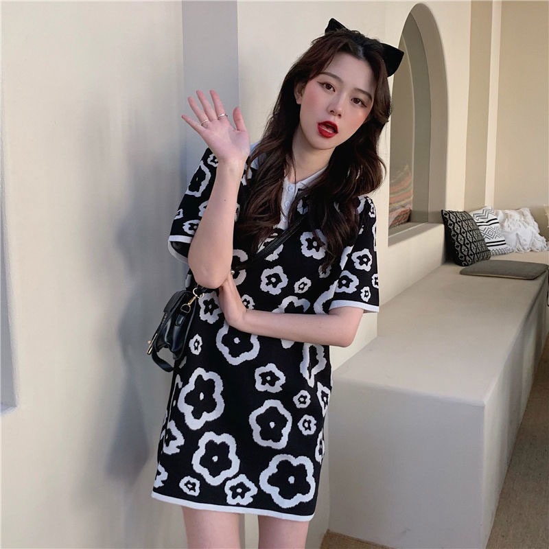 Đầm thun XINLANYASHE ngắn tay form rộng phong cách Hàn Quốc dành cho nữ váy thiết kế tay bồng