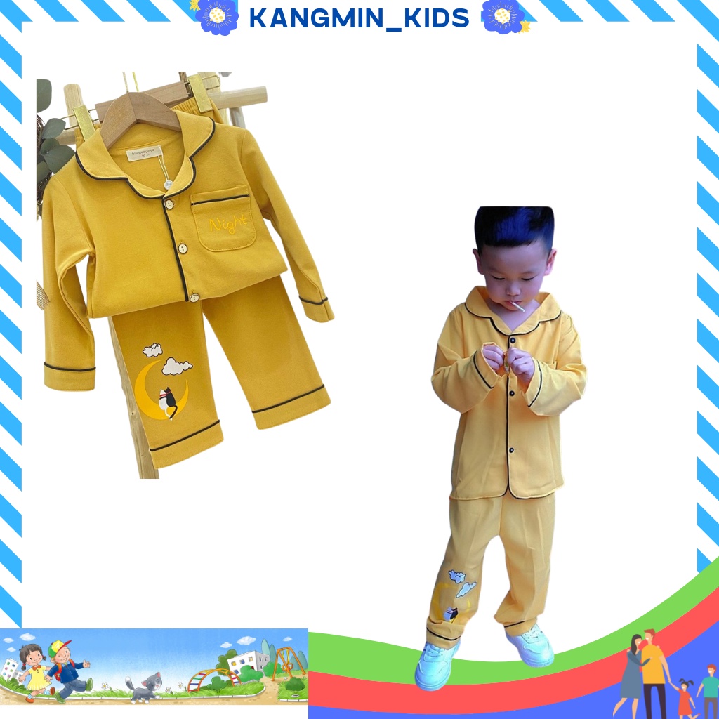 Đồ bộ pijama cho bé trai bé gái Kangmin kids, đồ ngủ pizama cho bé trai bé gái in hình ông trắng cực xinh PM22 từ 6-28Kg