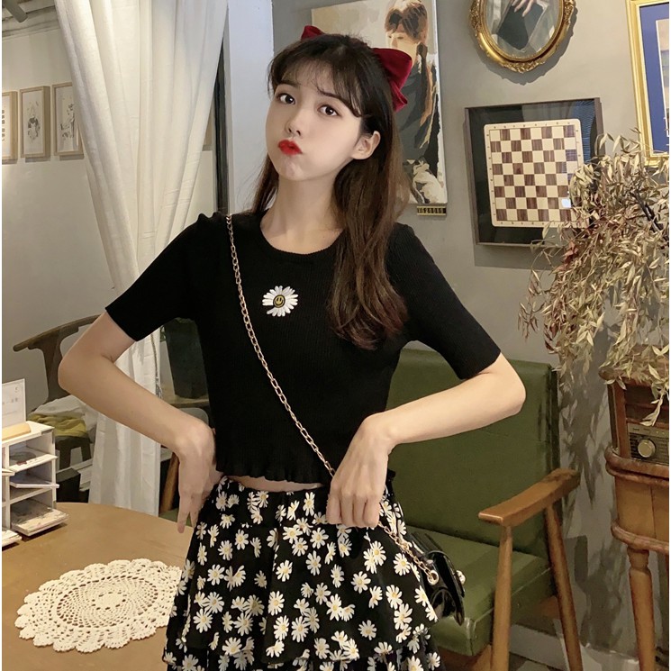 [GIÁ SỈ] Áo croptop cổ tròn thêu hoa chất cotton dày dặn co giãn 4 chiều SABI SHOP FREE SIZE DƯỚI 60KG | BigBuy360 - bigbuy360.vn