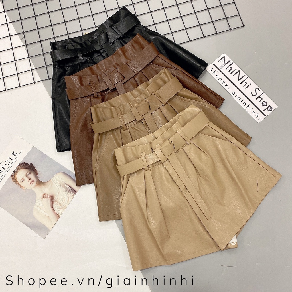 Quần short da kèm đai hàng đẹp, Short da cạp cao vải da mềm QS1812 - NhiNhi Shop
