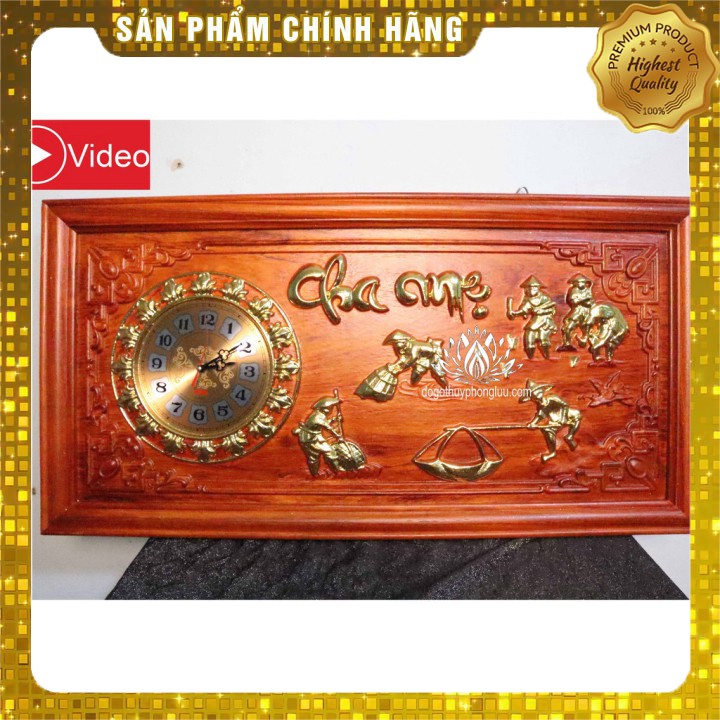 Tranh đồng hồ chữ cham mẹ đồng quê,Tranh cha mẹ gỗ hương cao cấp sang trọng