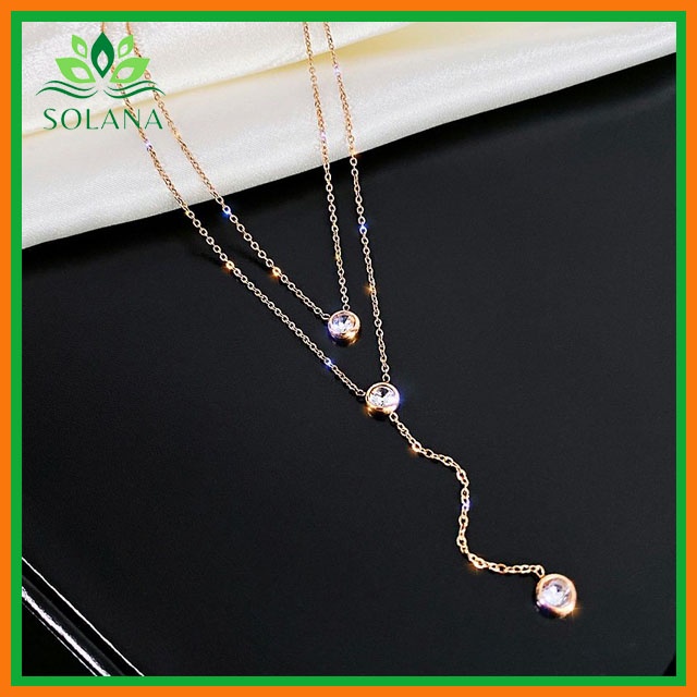 Dây Chuyền Nữ TITAN 2 Tầng Đá Sang Trọng Đẳng Cấp Siêu Sao Đẹp Cực Bền Màu Không Dị Ứng, Sang Trọng, Đẹp SOLANA
