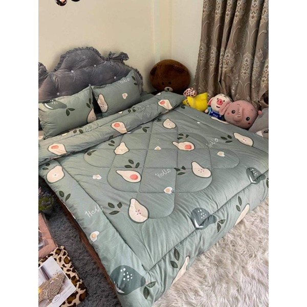 Trọn bộ 5 món ga gối chăn phao poly cotton có ruột bông dày loại 1 ( nhắn chọn mẫu )