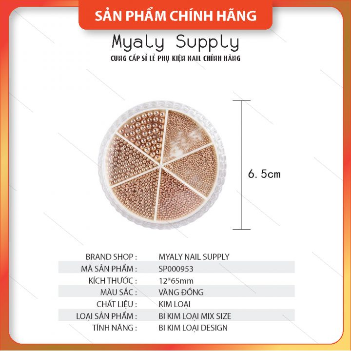 Set Bi Trang Trí Móng Kim Loại Khay Tròn 6 ngăn Mix Size