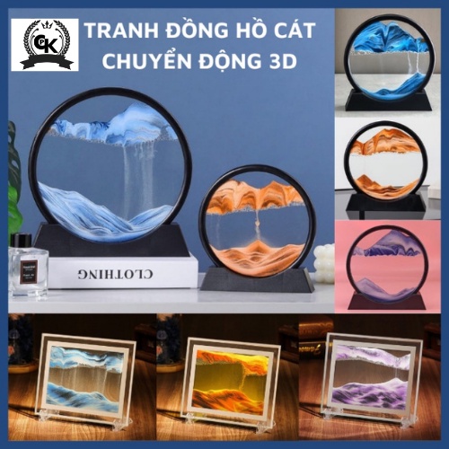 Tranh đồng hồ cát chảy chuyển động 3D, tranh thủy tinh nghệ thuật trang trí để bàn decor làm việc làm quà tặng cao cấp