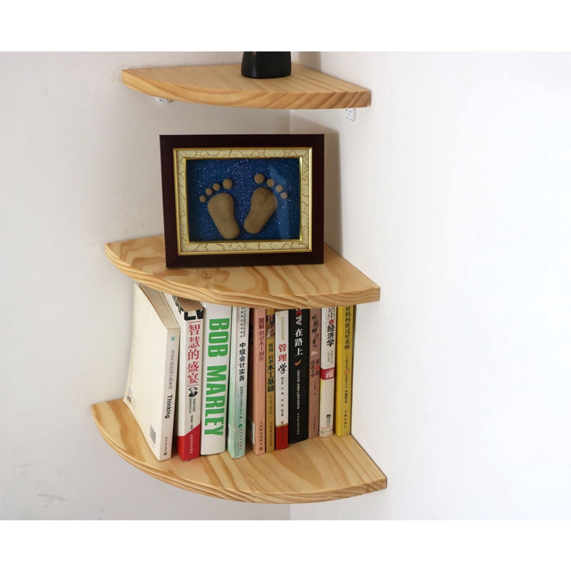 Kệ gỗ góc tường hình quạt treo tường  decor trang trí để đồ lưu niệm cây cảnh mini phòng ngủ