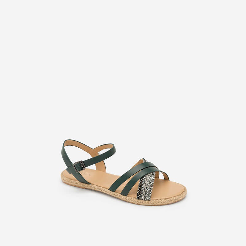 Vascara - Giày Sandal Quai Chéo Phối Cói - Màu Xanh Cổ Vịt [Chất lượng]