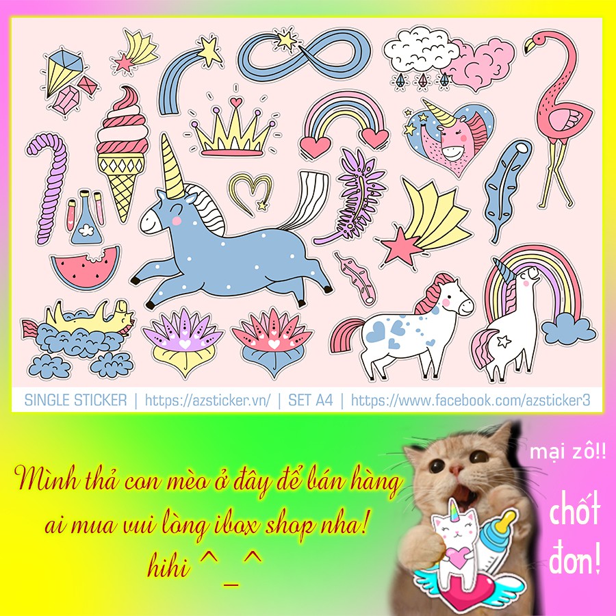 Chủ Đề Unicorn Cute | Sticker Dán Laptop, Dán Điện Thoại, Dán Nón Bảo Hiểm, Tem Dán Xe Chống Thấm Nước, Chống Bay Màu