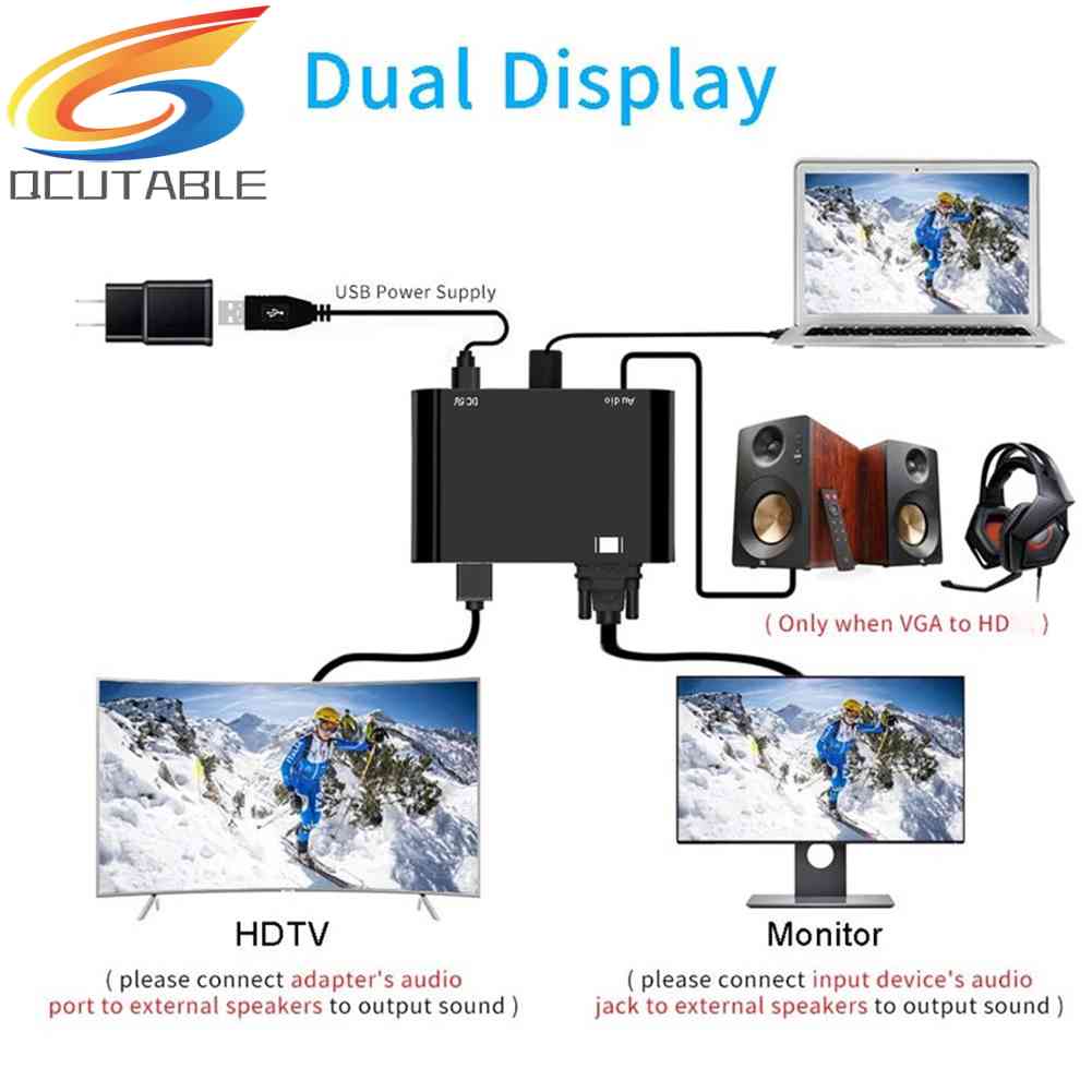 Bộ ChuyểN ĐổI 3 Trong 1 VGA Sang HDMI + GiắC Âm Thanh 3.5mm + VGA