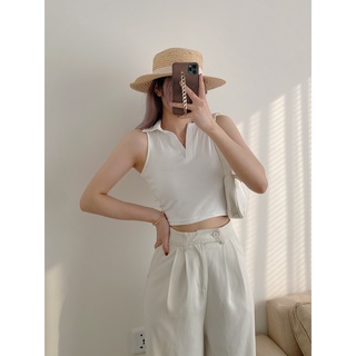 Áo ba lỗ cổ sơmi sát nách cá tính , Croptop nữ có cổ polo áo crop cổ tròn unisex dáng ôm cotton